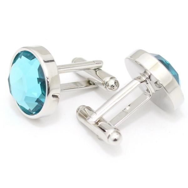 アクアブルー・キラキラ・ラウンド・カットストーンのカフス(カフリンクス/カフスボタン)