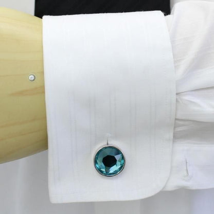 アクアブルー・キラキラ・ラウンド・カットストーンのカフス(カフリンクス/カフスボタン)