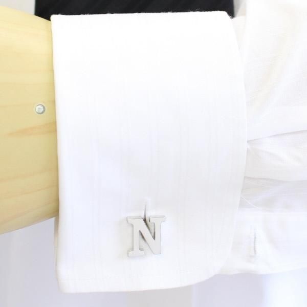 【バラ売り】シルバー・アルファベット【N】カフス(カフリンクス/カフスボタン)