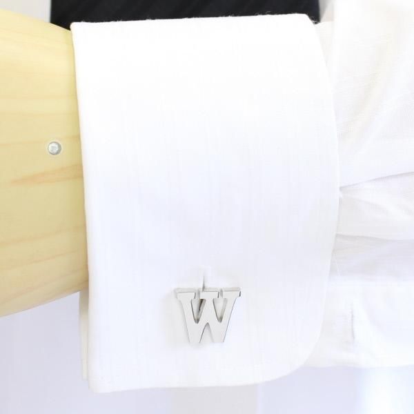 【バラ売り】シルバー・アルファベット【W】カフス(カフリンクス/カフスボタン)