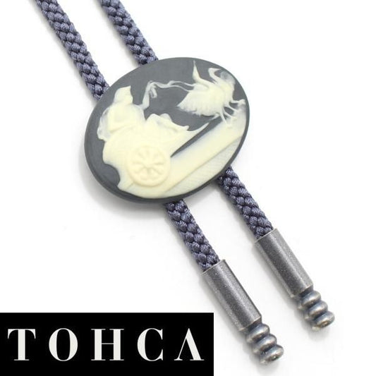 【陶華・TOHCA】オーバル・白鳥と車・グレーのループタイ(ポーラー・タイ)