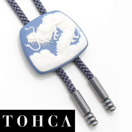 【陶華・TOHCA】台形・龍ドラゴン・ブルーのループタイ(ポーラー・タイ)