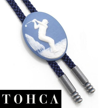 【陶華・TOHCA】オーバル・ゴルファー・ブルーのループタイ(ポーラー・タイ)