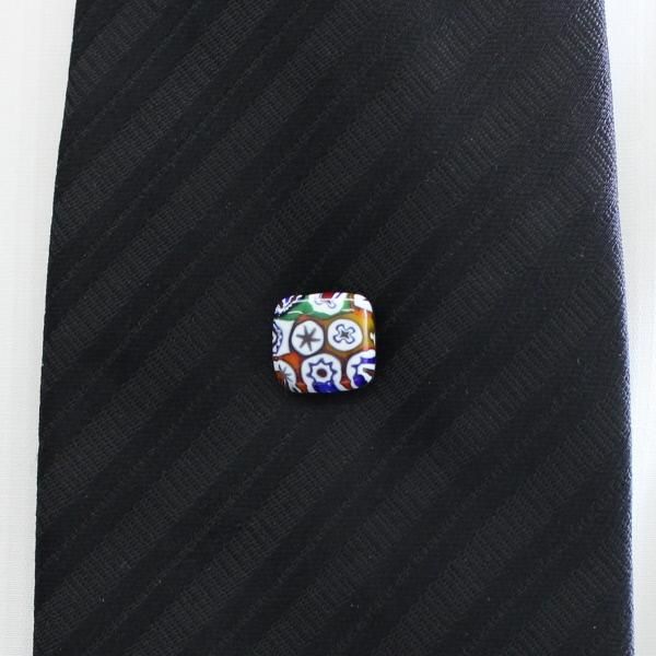 全2色・ムラーノ・ベネチアンガラス・モザイク・ムッリーネ・マットのタイタック(ピンブローチ)