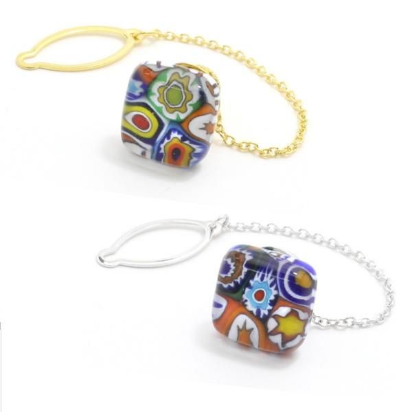 全2色・ムラーノ・ベネチアンガラス・モザイク・ムッリーネ・クリアのタイタック(ピンブローチ)