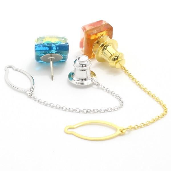 全2色・ムラーノ・ベネチアンガラス・モザイク・ムッリーネ・クリアのタイタック(ピンブローチ)