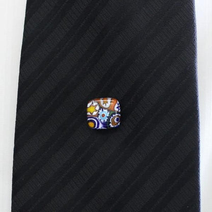 全2色・ムラーノ・ベネチアンガラス・モザイク・ムッリーネ・クリアのタイタック(ピンブローチ)