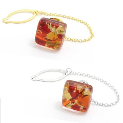 全2色・ムラーノ・ベネチアンガラス・ゴールド×レッドのタイタック(ピンブローチ)