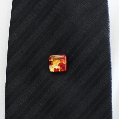 全2色・ムラーノ・ベネチアンガラス・ゴールド×レッドのタイタック(ピンブローチ)