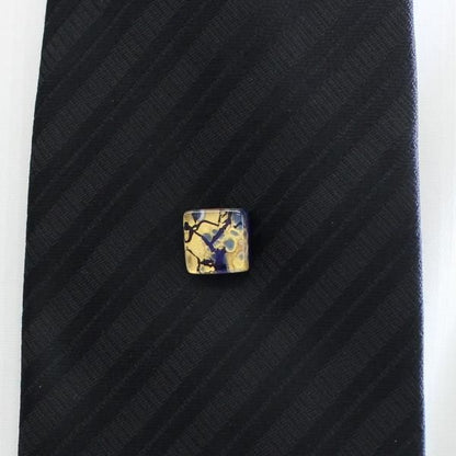 全2色・ムラーノ・ベネチアンガラス・ゴールド×ブルーのタイタック(ピンブローチ)