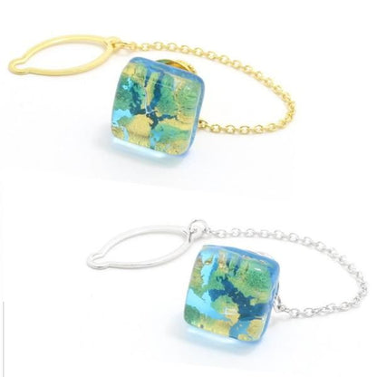 全2色・ムラーノ・ベネチアンガラス・ゴールド×アクアのタイタック(ピンブローチ)