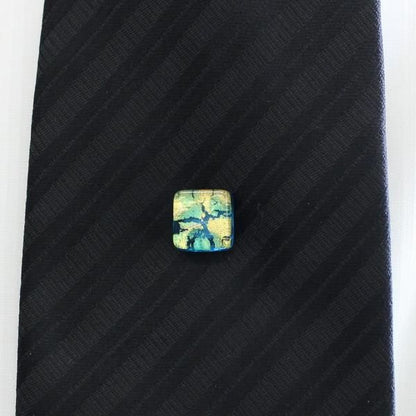 全2色・ムラーノ・ベネチアンガラス・ゴールド×アクアのタイタック(ピンブローチ)