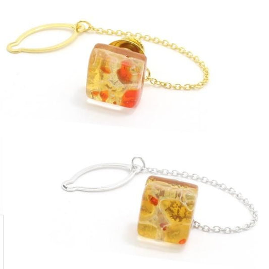 全2色・ムラーノ・ベネチアンガラス・ゴールド×オレンジのタイタック(ピンブローチ)