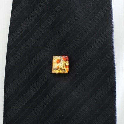 全2色・ムラーノ・ベネチアンガラス・ゴールド×オレンジのタイタック(ピンブローチ)