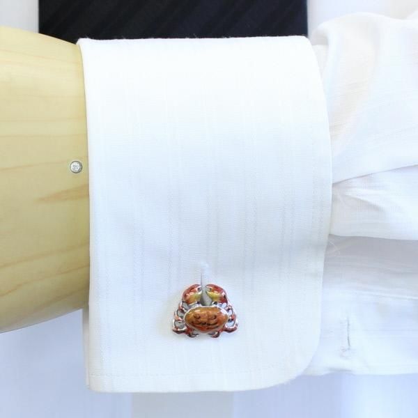 【JanLeslie】シルバー・オレンジグラデーション・蟹のカフス(カフリンクス/カフスボタン)