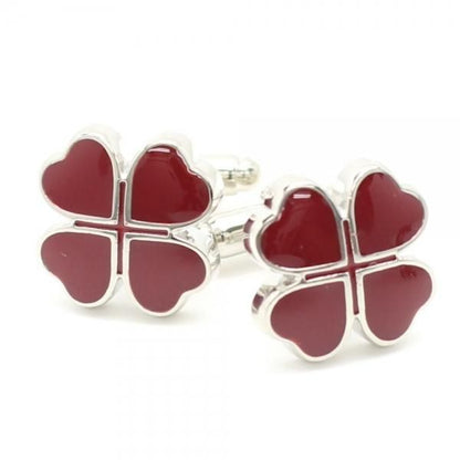 ラッキーを呼ぶ四葉のクローバー・レッドのカフス(カフリンクス/カフスボタン)