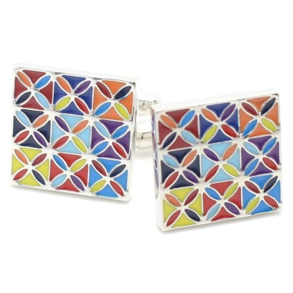エキゾチックなカラフル・スクエアのカフス(カフリンクス/カフスボタン)