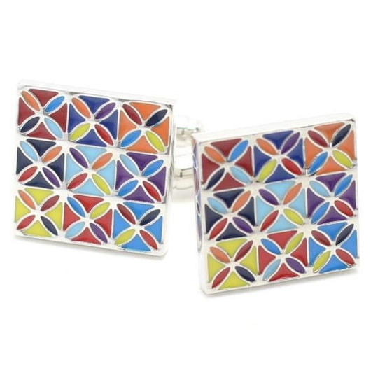 エキゾチックなカラフル・スクエアのカフス(カフリンクス/カフスボタン)