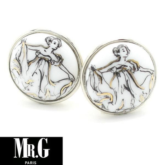 【Mr.G】Flou・アール・デコ調踊る女性のカフス(カフリンクス/カフスボタン)