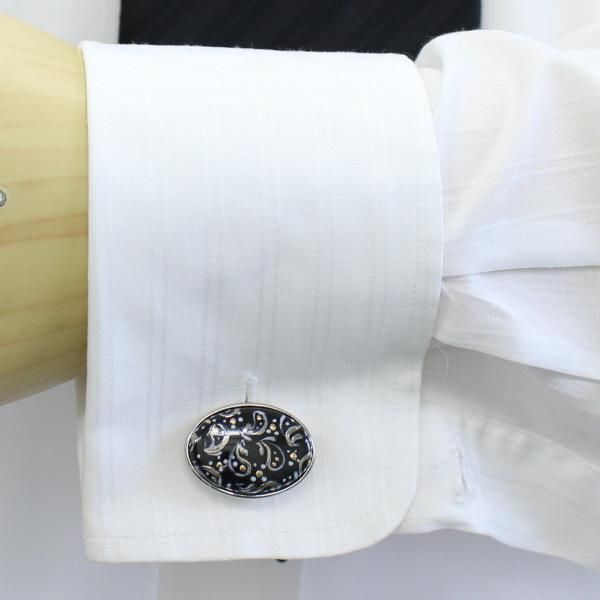 【Mr.G】ブラック×シルバー・ペイズリーのカフス(カフリンクス/カフスボタン)