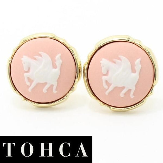 取寄品【陶華・TOHCA】ゴールド・ラウンド・ペガサスカメオ・ピンクのカフス(カフリンクス/カフスボタン)