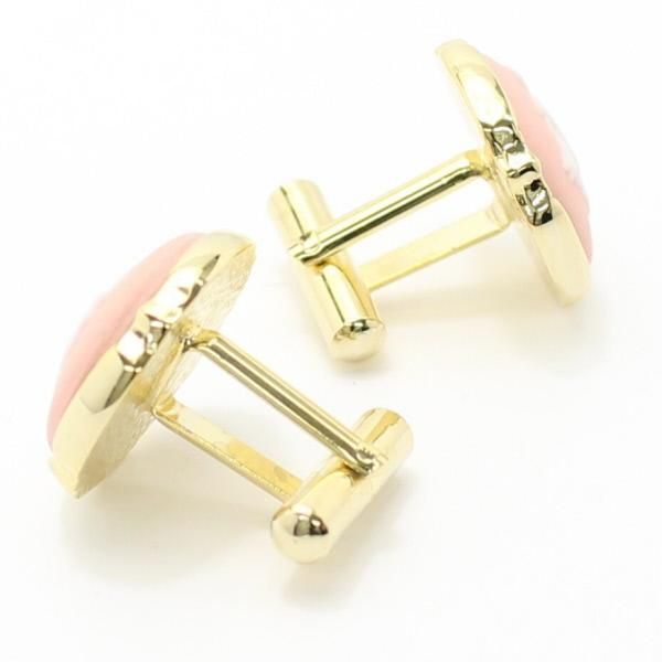 取寄品【陶華・TOHCA】ゴールド・ラウンド・ペガサスカメオ・ピンクのカフス(カフリンクス/カフスボタン)
