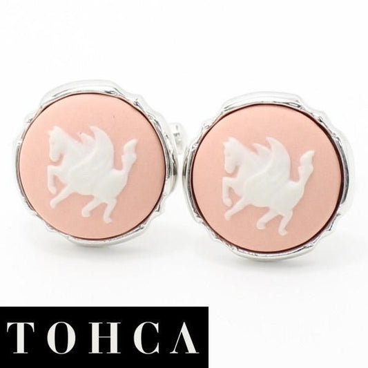 取寄品【陶華・TOHCA】シルバー・ラウンド・ペガサスカメオ・ピンクのカフス(カフリンクス/カフスボタン)