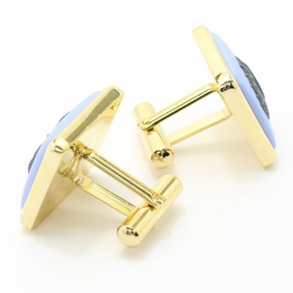 取寄品【陶華・TOHCA】ゴールド・スクウェア・ライオンカメオ・ブルーのカフス(カフリンクス/カフスボタン)