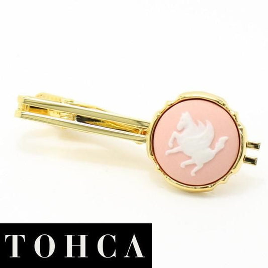 取寄品【陶華・TOHCA】ゴールド・ラウンド・ペガサス・ピンクのタイピン(ネクタイピン)
