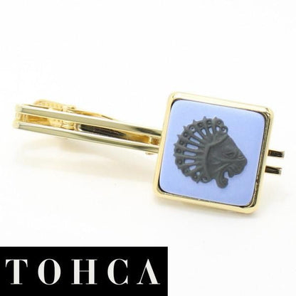 取寄品【陶華・TOHCA】ゴールド・スクウェア・ライオンカメオ・ブルーのタイピン(ネクタイピン)