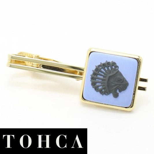 取寄品【陶華・TOHCA】ゴールド・スクウェア・ライオンカメオ・ブルーのタイピン(ネクタイピン)
