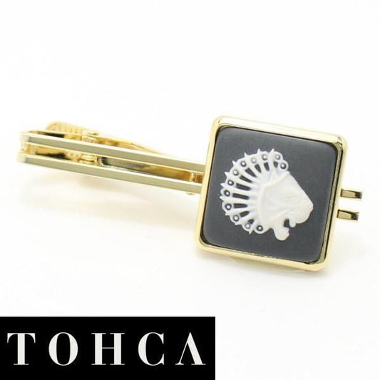 取寄品【陶華・TOHCA】ゴールド・スクウェア・ライオンカメオ・グレーのタイピン(ネクタイピン)