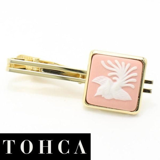 取寄品【陶華・TOHCA】ゴールド・スクウェア・鳳凰カメオ・ピンクのタイピン(ネクタイピン)