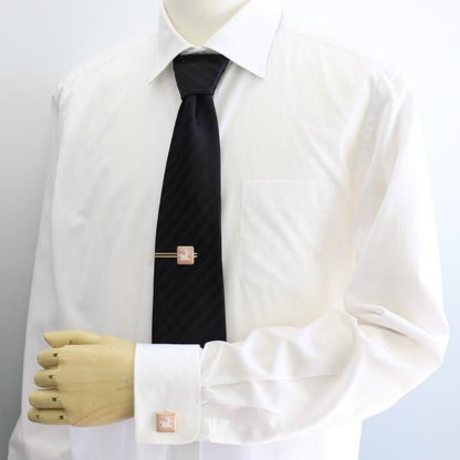 取寄品【陶華・TOHCA】ゴールド・スクウェア・鳳凰カメオ・ピンクのカフスセット(タイピンセット)