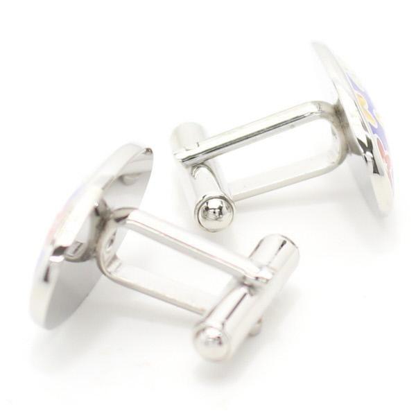 【MONART】オーバル・カラフルフラワー・ブルーエナメルのカフス(カフリンクス/カフスボタン)