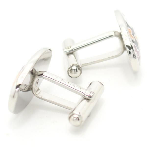 【MONART】オーバル・カラフルフラワー・ブラックエナメルのカフス(カフリンクス/カフスボタン)