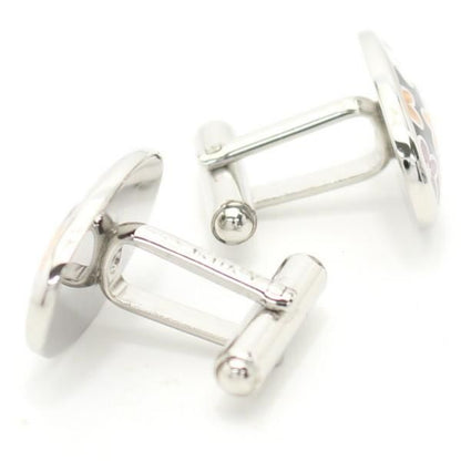 【MONART】オーバル・カラフルフラワー・ブラックエナメルのカフス(カフリンクス/カフスボタン)