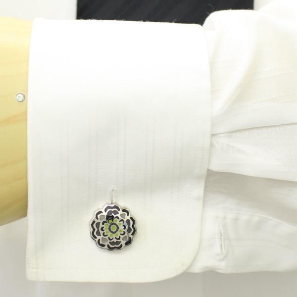 【Duncan Walton Luxury】Appleton・グレー×グリーン・フラワーのカフス(カフリンクス/カフスボタン)