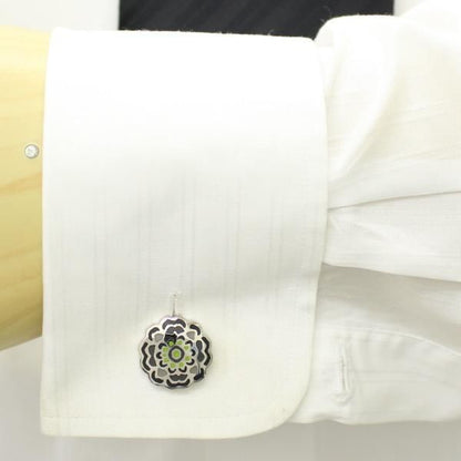 【Duncan Walton Luxury】Appleton・グレー×グリーン・フラワーのカフス(カフリンクス/カフスボタン)