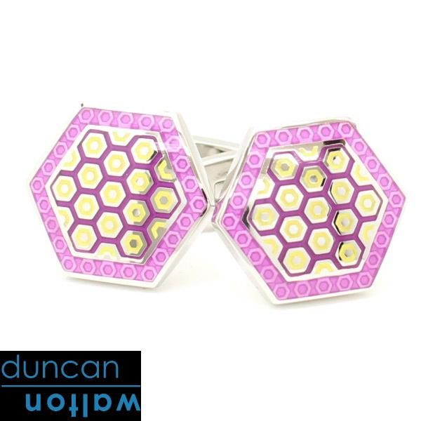 【Duncan Walton Luxury】Vane・ピンク×イエロー・ハニカムのカフス(カフリンクス/カフスボタン)