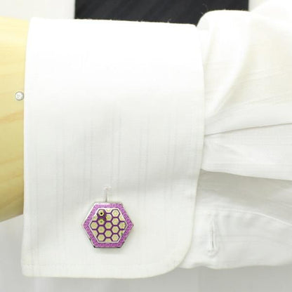 【Duncan Walton Luxury】Vane・ピンク×イエロー・ハニカムのカフス(カフリンクス/カフスボタン)