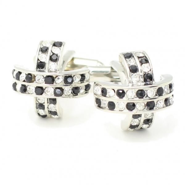 クロスライン・白黒ストーンのドームカフス(カフリンクス/カフスボタン)