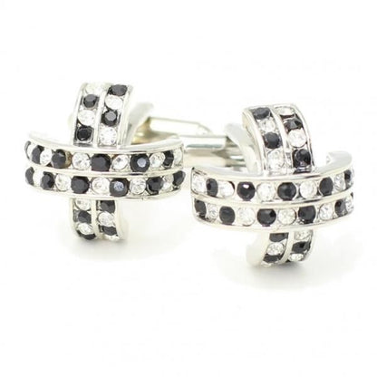 クロスライン・白黒ストーンのドームカフス(カフリンクス/カフスボタン)