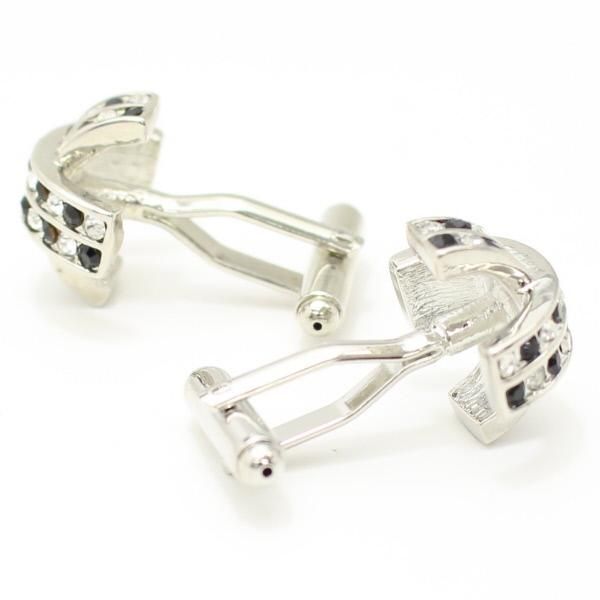 クロスライン・白黒ストーンのドームカフス(カフリンクス/カフスボタン)