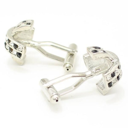 クロスライン・白黒ストーンのドームカフス(カフリンクス/カフスボタン)