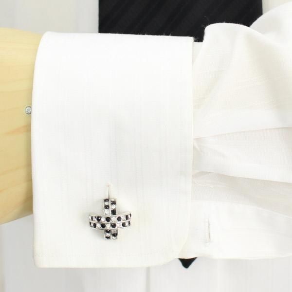 クロスライン・白黒ストーンのドームカフス(カフリンクス/カフスボタン)