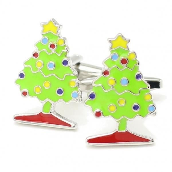 カラフルなクリスマスツリーのカフス(カフリンクス/カフスボタン)