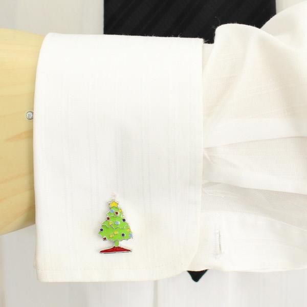 カラフルなクリスマスツリーのカフス(カフリンクス/カフスボタン)