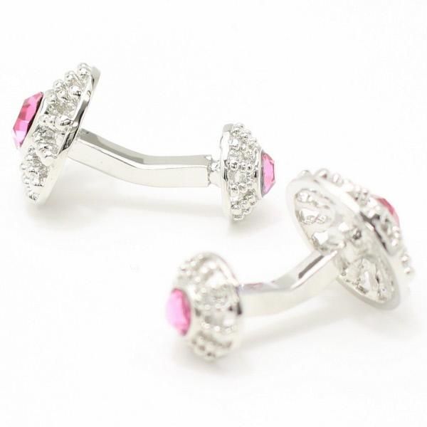 ラウンド・きらきらピンクストーンのカフス（カフリンクス/カフスボタン）