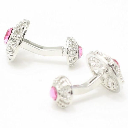 ラウンド・きらきらピンクストーンのカフス（カフリンクス/カフスボタン）